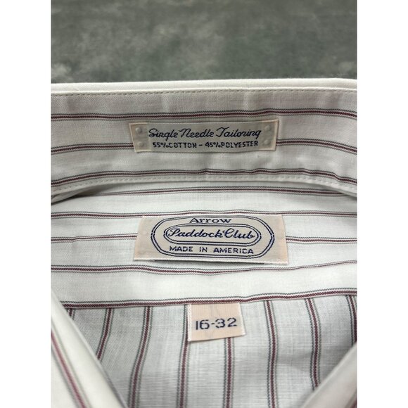 Arrow Paddock Club Mens Large 16-32 White Striped Shirt Single Needle Tailoring - Picture 3 of 8